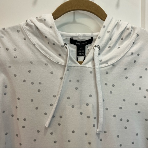 Alison Sheri White Silver Dot 3/4 Length Sleeve Pullover Style A37171 Size Small - Picture 3 of 9